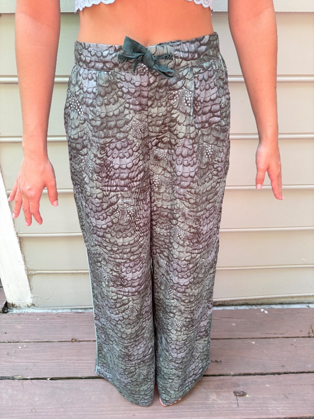 🪶 Scotch & Soda Silky Feather Print Wide-Leg Track Pants